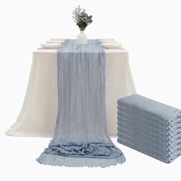 Dusty Blue Cheesecloth Table Runner 160 in/13.3 ft Boho Gauze Romantic Sheer - Picture 6 of 8